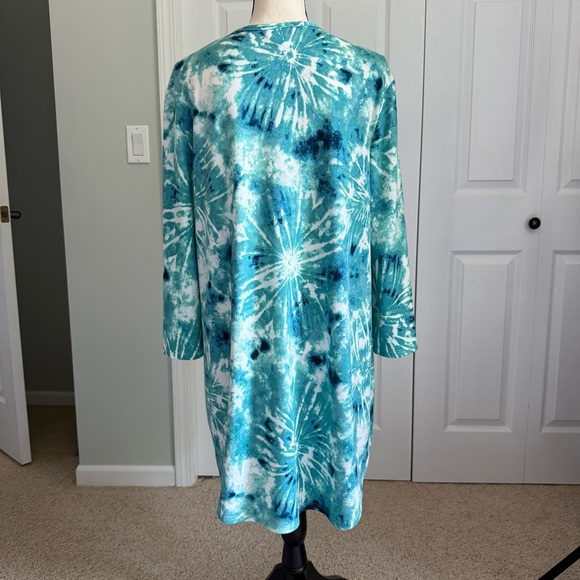 Jordan Taylor Teal and White V-Neck tunic top or swimsuit cover. Size XL - Picture 3 of 8
